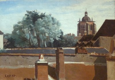 Orleans, Blick auf den Turm von Sainte-Paterne von einem Fenster aus von Jean Baptiste Camille Corot